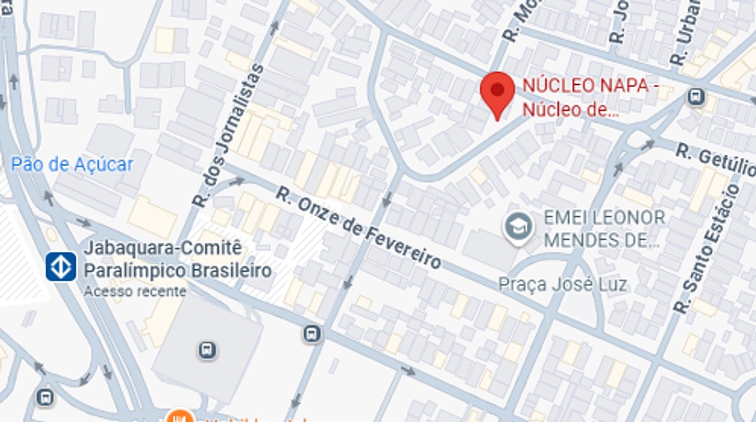 Mapa com o caminho a pé da estação Jabaquara do metrô até o Núcleo NAPA